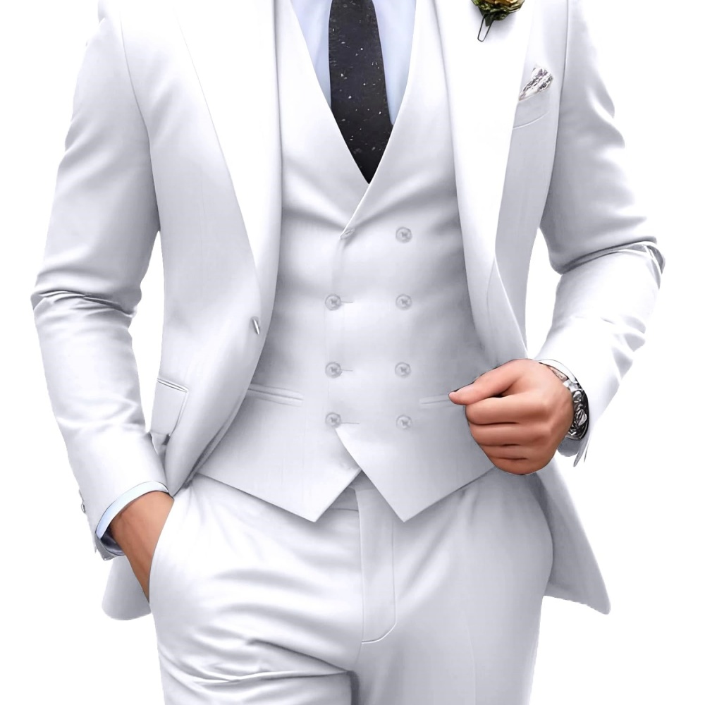 3 Pieces Solid Color Men Suits - đánh giá và giá Men Formal Wear Pants