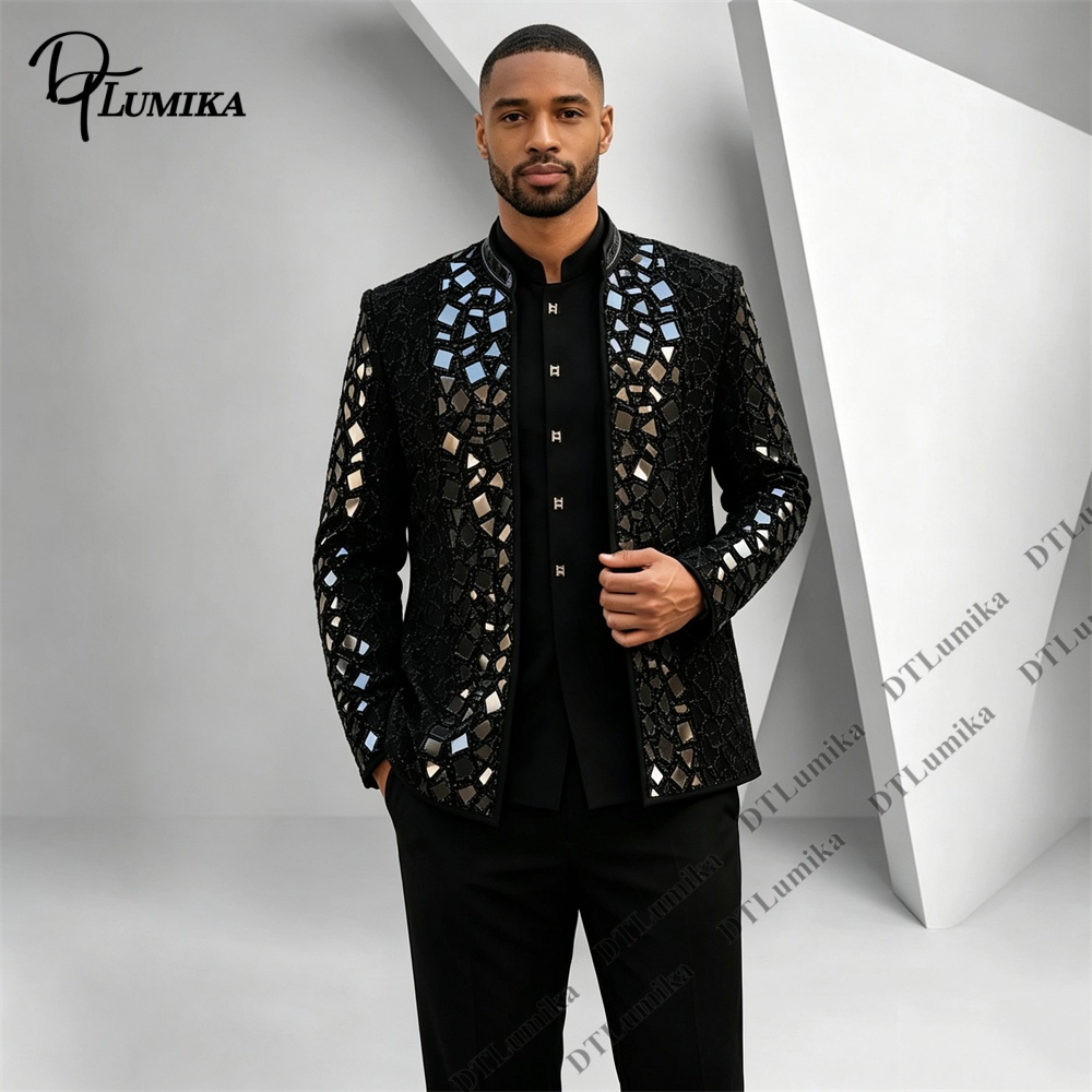 Men Black Mandarin Collar Suit - đánh giá và giá Men Formal Wear Pants