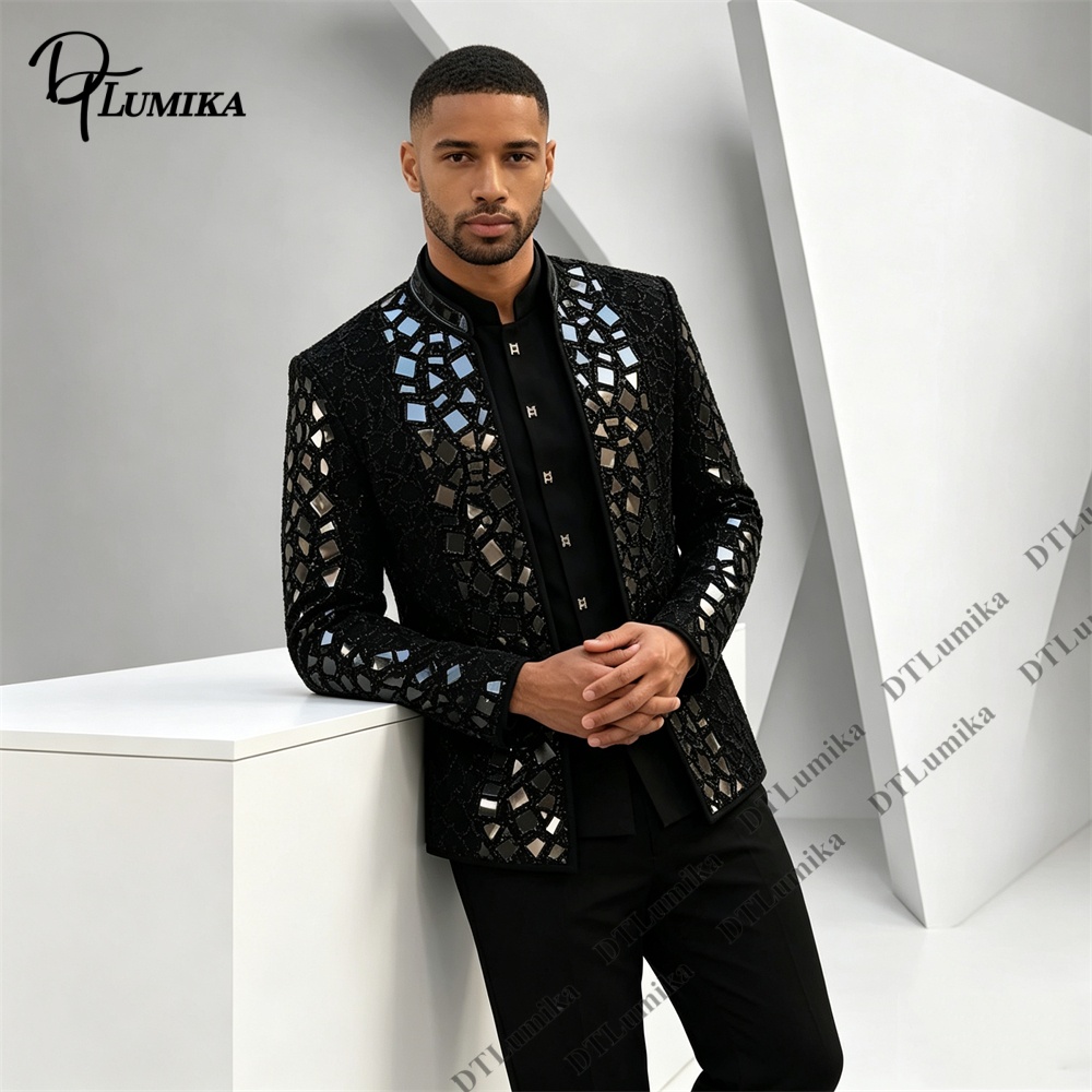 Men Black Mandarin Collar Suit - đánh giá và giá Men Formal Wear Pants