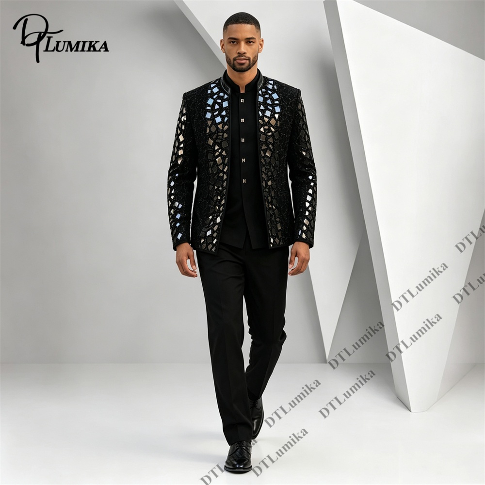 Men Black Mandarin Collar Suit - đánh giá và giá Men Formal Wear Pants