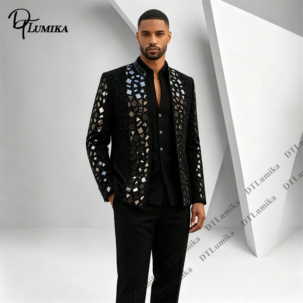 Men Black Mandarin Collar Suit - đánh giá và giá Men Formal Wear Pants